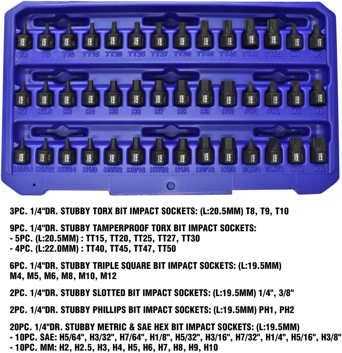 Astro Nano 42-Piece 1/4″ Drive Low Profile Nano Impact Bit Socket Set with Ratchet #78142