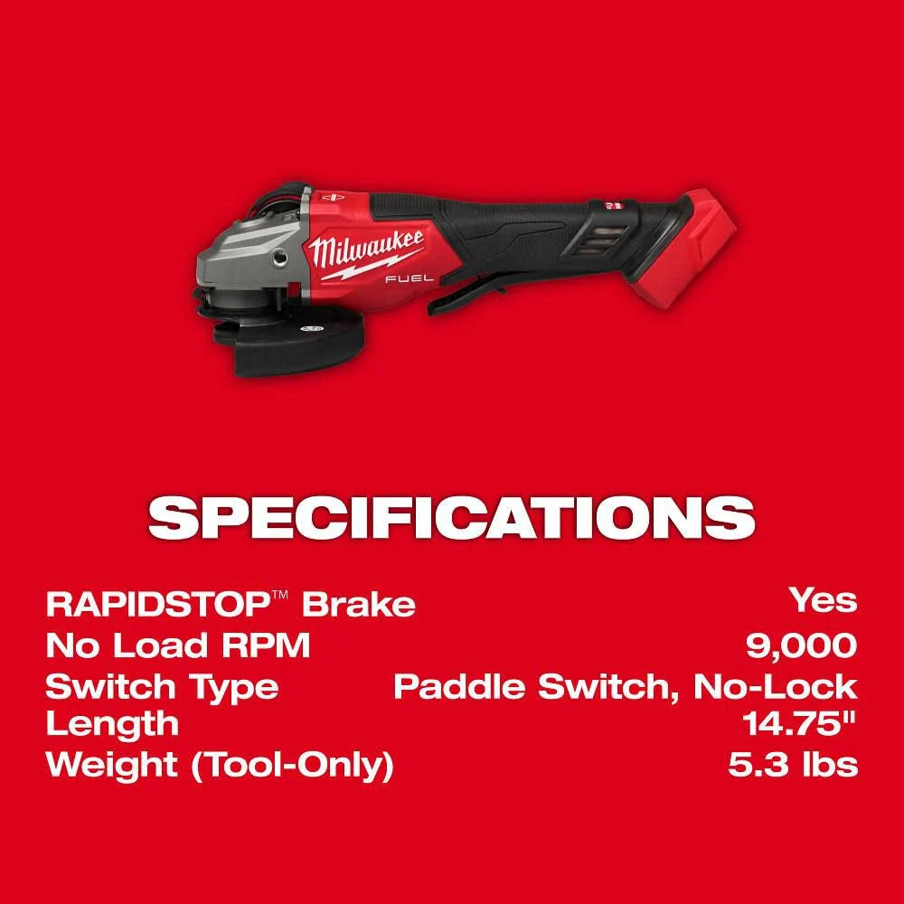 Milwaukee M18 FUEL 4-1/2"-6" Braking Grinder, Paddle Switch 3670-20