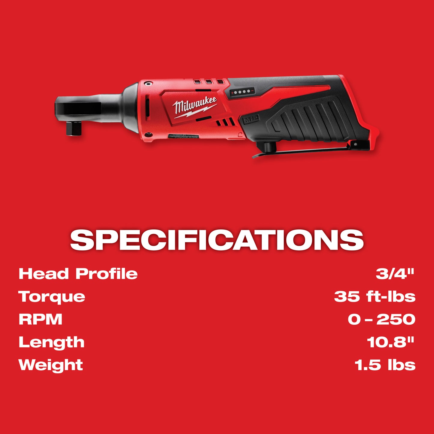 Milwaukee M12 Cordless 3/8in. Ratchet Bare Tool 12 Volt 2457-20
