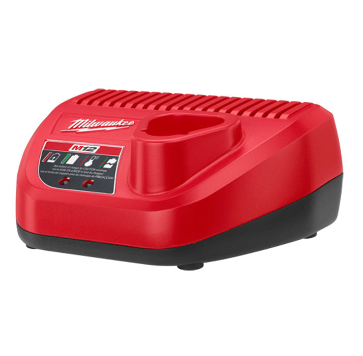 Milwaukee M12 Charger red and black tool charger with LED indicator for tools battery charging.