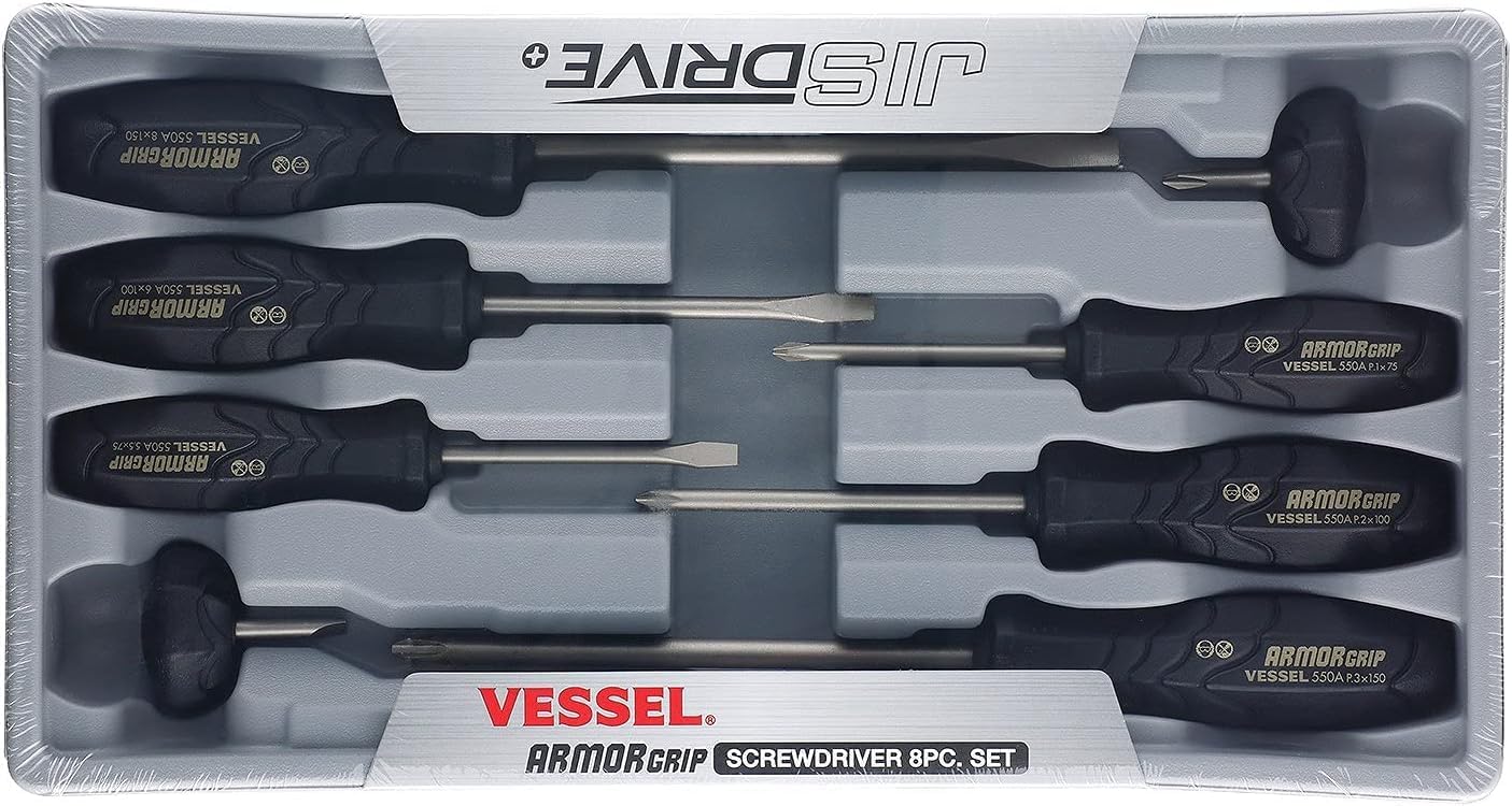 VESSEL ARMOR GRIP Screwdriver 8PC. Set No.550A8PTU JIS Drive
