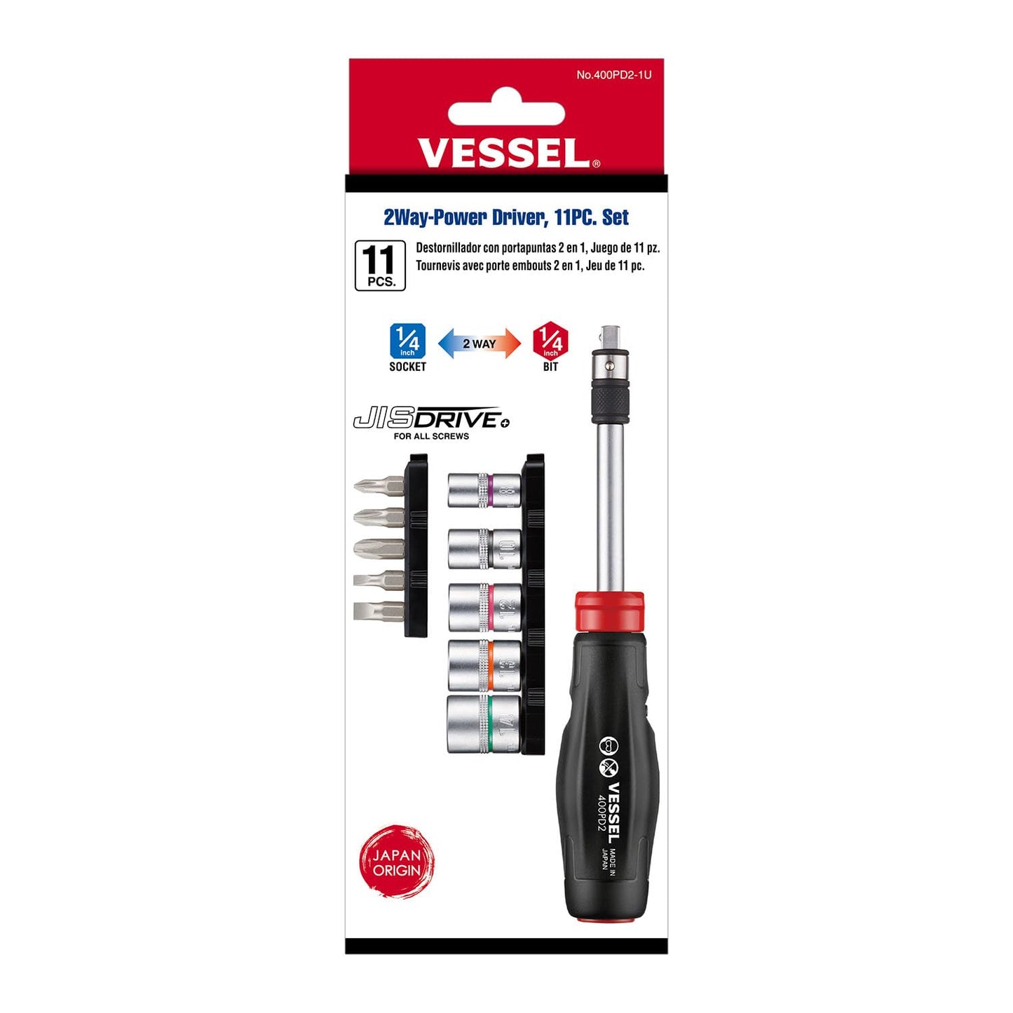 VESSEL 2 Way-Power Driver 11PC. Set No.400PD21U USA Model