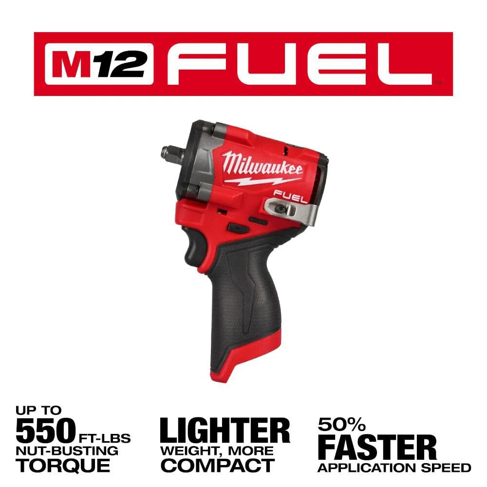 Milwaukee M12 FUEL Stubby 3/8 Inch Impact Wrench With FREE 5.0 High Output Battery 2562-20