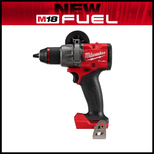 Milwaukee M18 Brushed 1/2 Hammer Drill 2904-20 red and black cordless tool with ergonomic grip and metal belt clip.