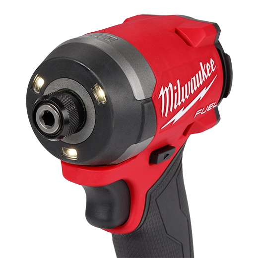 Milwaukee M18 Brushed 1/4 Impact Driver 2953-20 red and black cordless tool with LED lights and ergonomic grip.