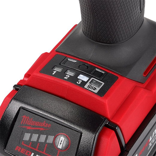 Milwaukee M18 Brushed 1/4 Impact Driver 2953-20 red and black cordless tool with speed and torque settings controls.