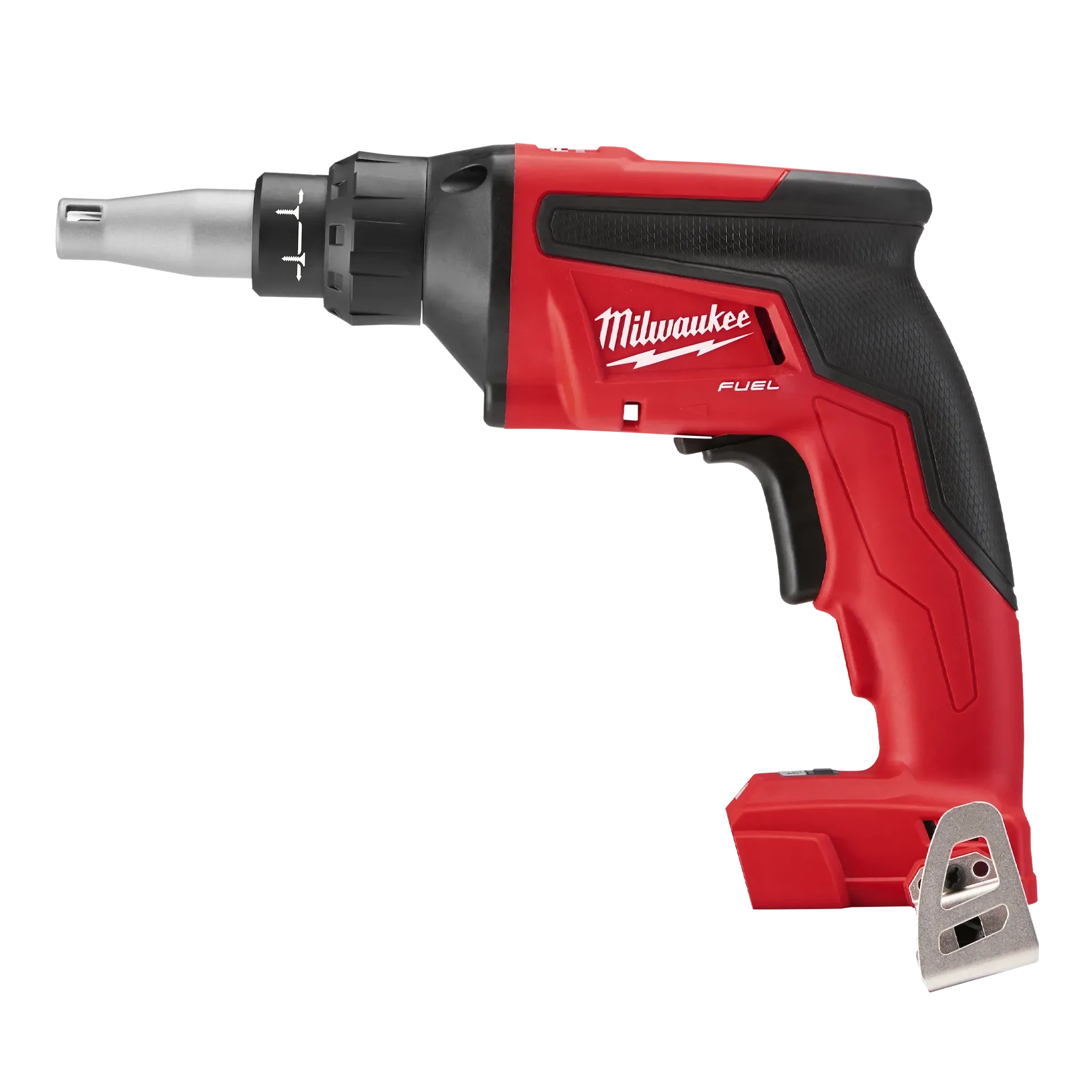 Milwaukee M18 Fuel Drywall Screw Gun 2866-20 red and black cordless power tool for drywall installation.