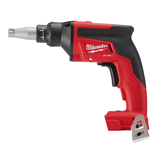 Milwaukee M18 Fuel Drywall Screw Gun 2866-20 red and black cordless power tool for drywall installation.