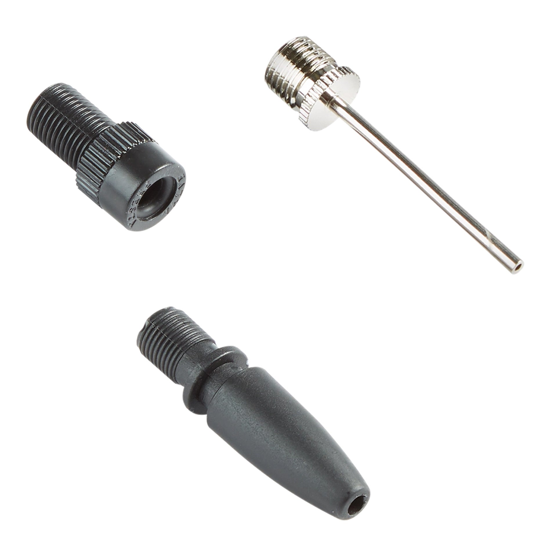 Milwaukee M12 Inflator 2475-20 tool accessories including nozzle adapters and inflation needle tools in black and.