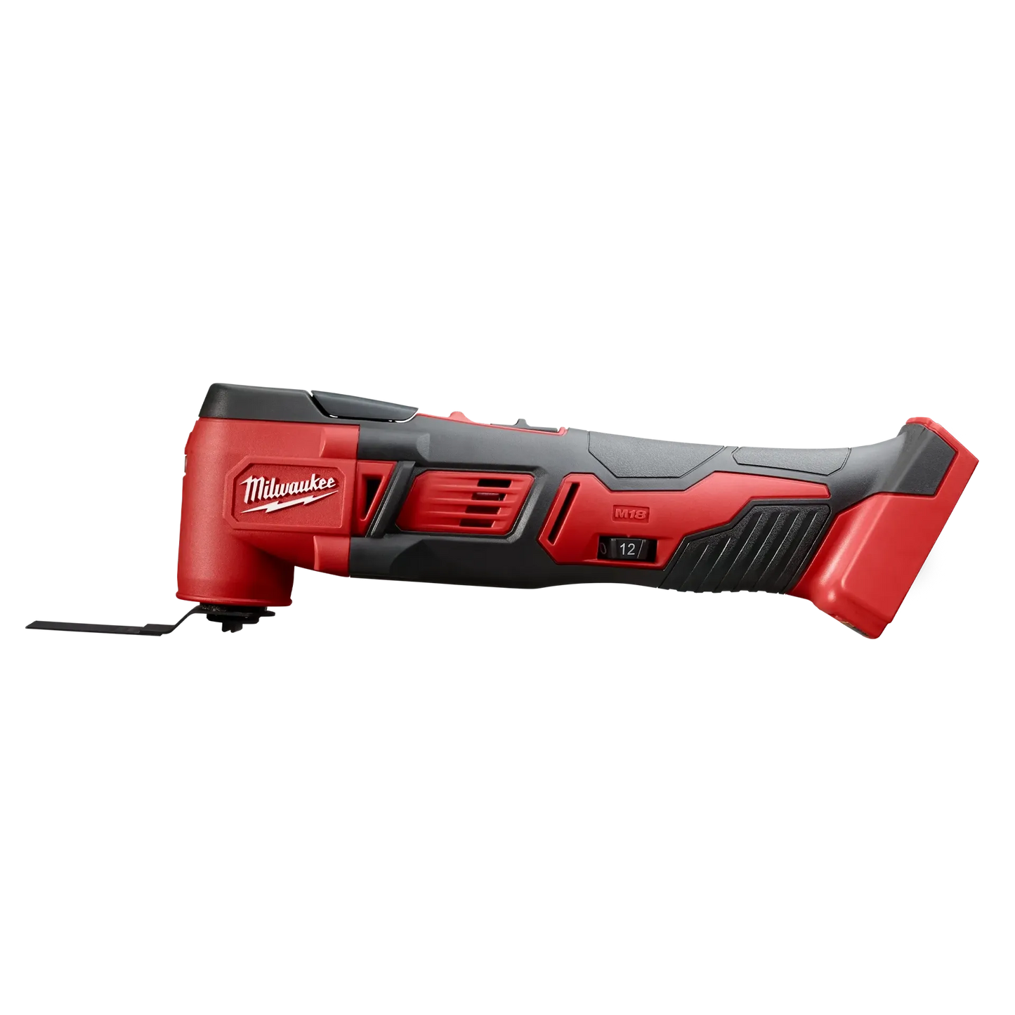 Milwaukee M18 Multi Tool 2626-20 cordless red and black power tool with ergonomic grip and oscillating blade.