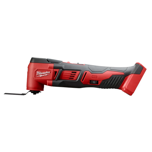 Milwaukee M18 Multi Tool 2626-20 cordless red and black power tool with ergonomic grip and oscillating blade.