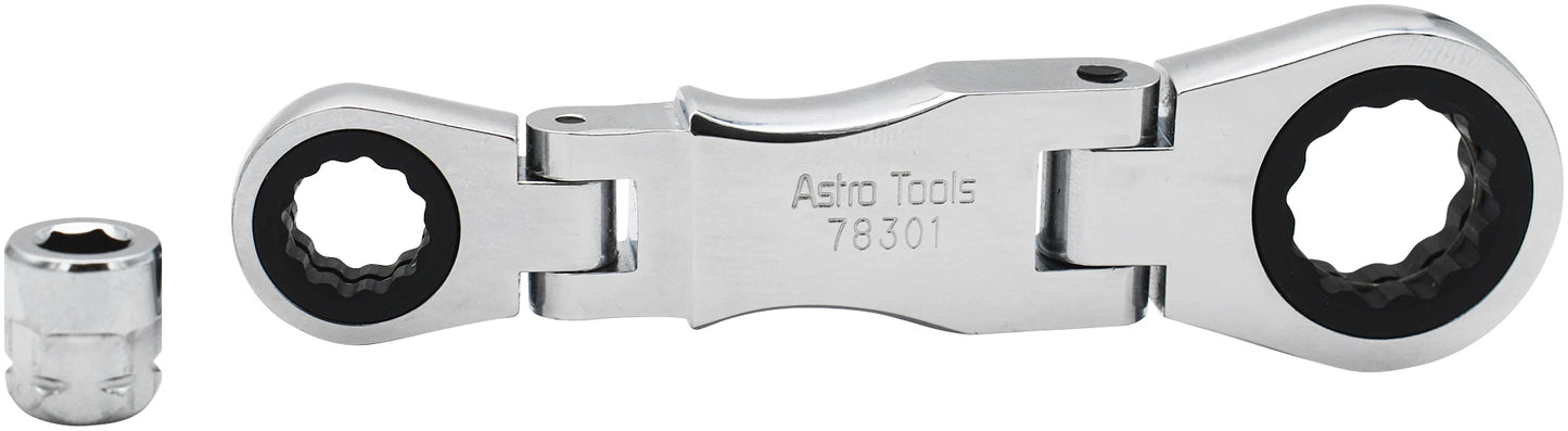 Astro Pneumatic 1/4 and 3/8 Stubby Ratcheting Flex Head Double Box End Wrench for Nano Sockets (78301)