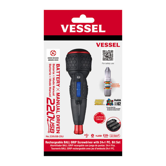 VESSEL Ball Grip Rechargeable Screwdriver with 25 Pic Bit Set