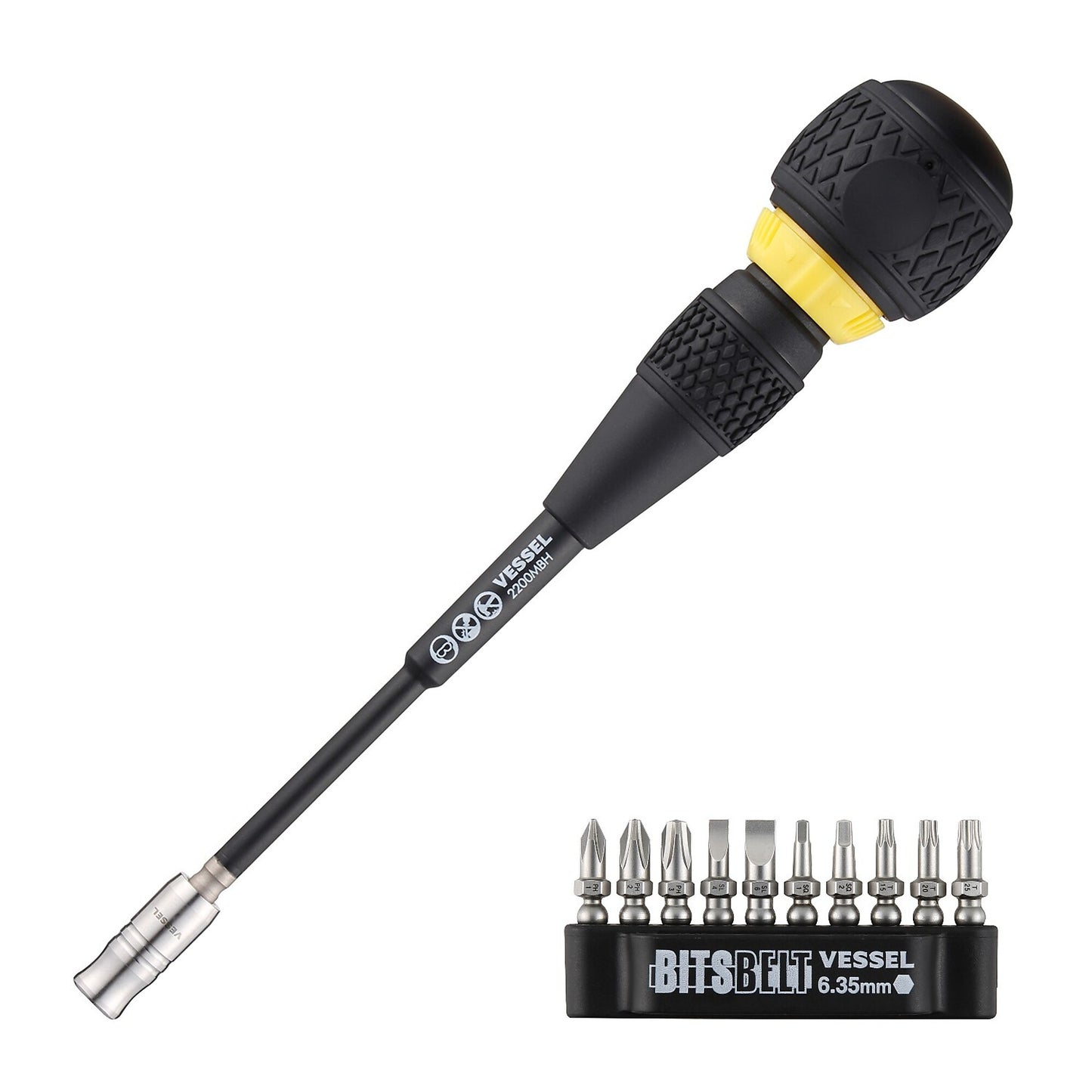 Vessel Ball Grip Ratchet Interchangeable Screwdriver Set with Stubby Handle - 10 Pcs, Combination Drive