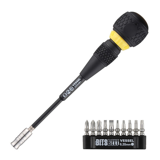 Vessel Ball Grip Ratchet Interchangeable Screwdriver Set with Stubby Handle - 10 Pcs, Combination Drive