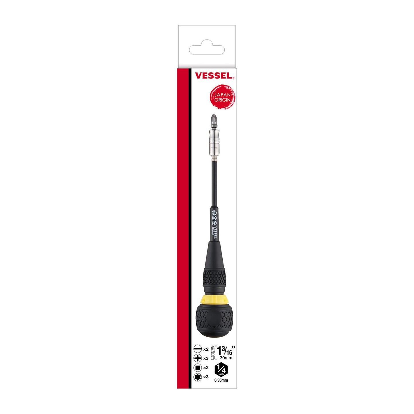 Vessel Ball Grip Ratchet Interchangeable Screwdriver Set with Stubby Handle - 10 Pcs, Combination Drive