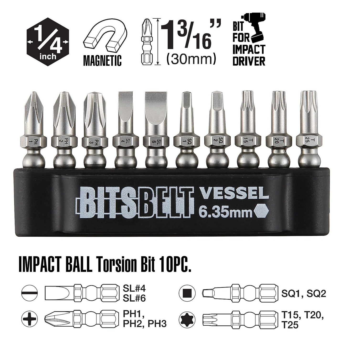 Vessel Ball Grip Ratchet Interchangeable Screwdriver Set with Stubby Handle - 10 Pcs, Combination Drive