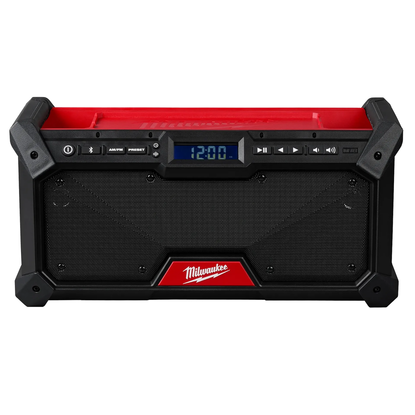 Milwaukee M18™ Bluetooth® Jobsite Radio 2952-20 with rugged black and red design, digital display, and.