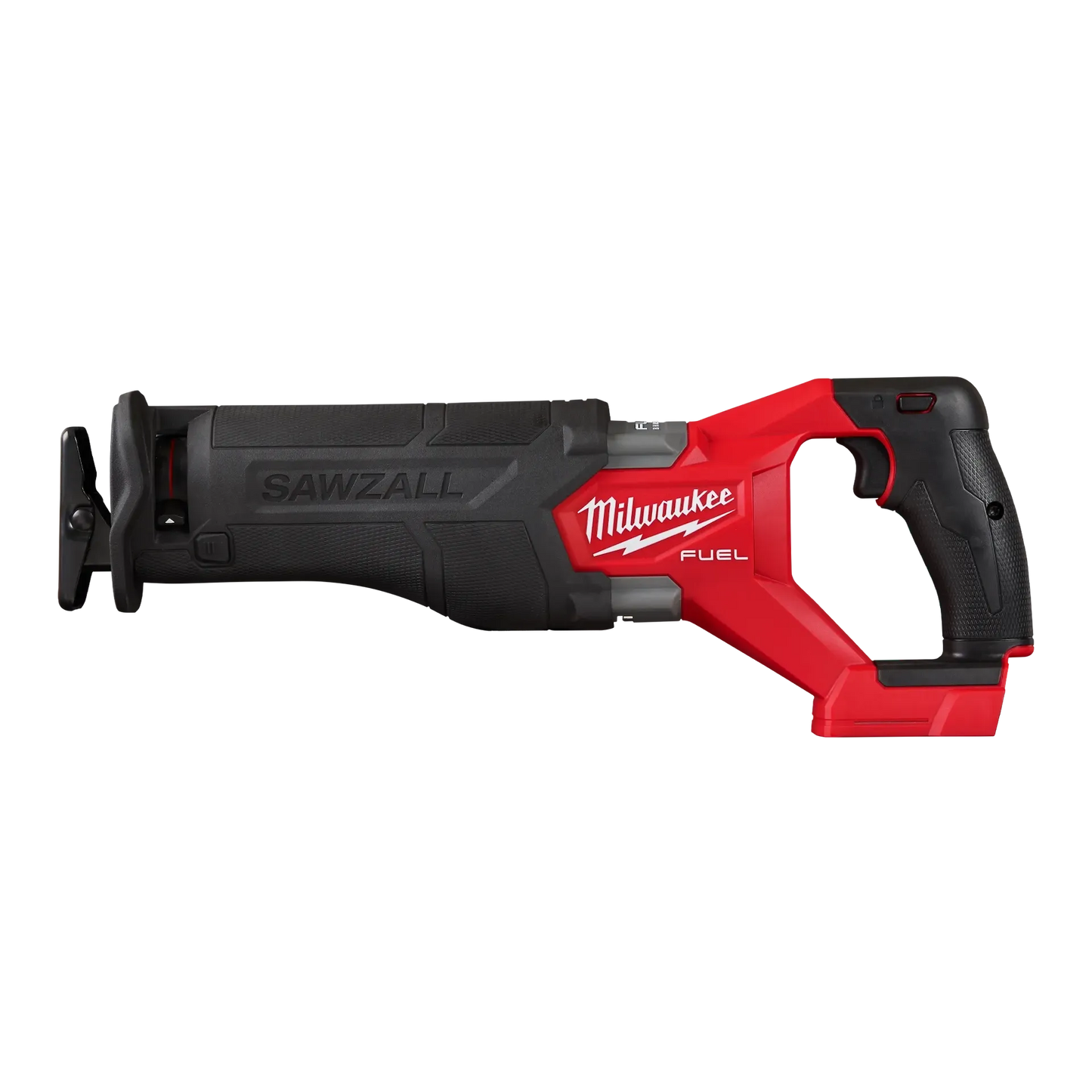 Milwaukee M18 FUEL™ SAWZALL® Recip Saw 2821-20 red and black cordless tool with ergonomic grip and sturdy blade.