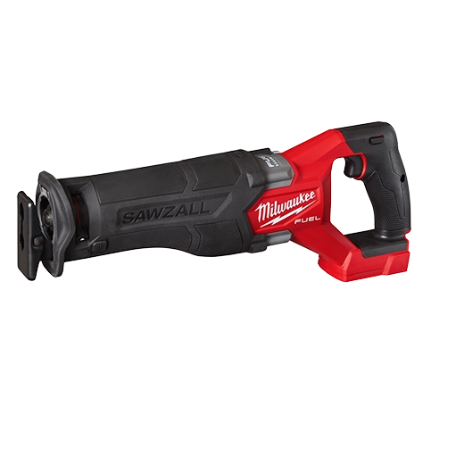 Milwaukee M18 FUEL™ SAWZALL® Recip Saw 2821-20 cordless red and black power tool with ergonomic handle and blade.