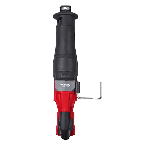 Milwaukee M18 FUEL SAWZALL Recip Saw 2821-20 red and black cordless tool with ergonomic grip and metal blade clamp.