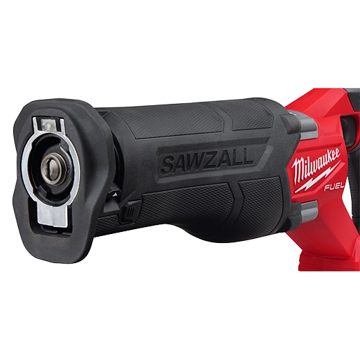 Milwaukee M18 FUEL™ SAWZALL® Recip Saw 2821-20 black textured handle with red tool body and grip, designed for.